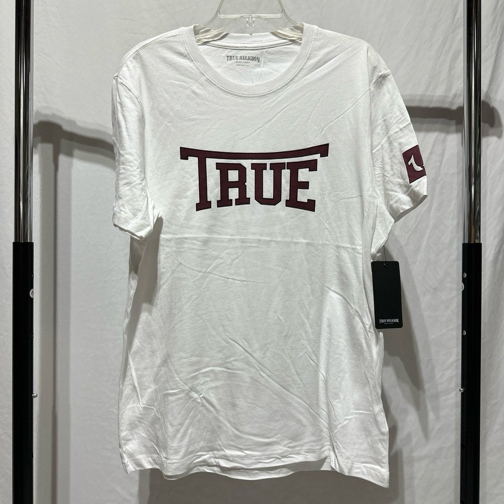 True Religion SS Classic True Logo Short Sleeve Tee White Red NWT Men's Medium